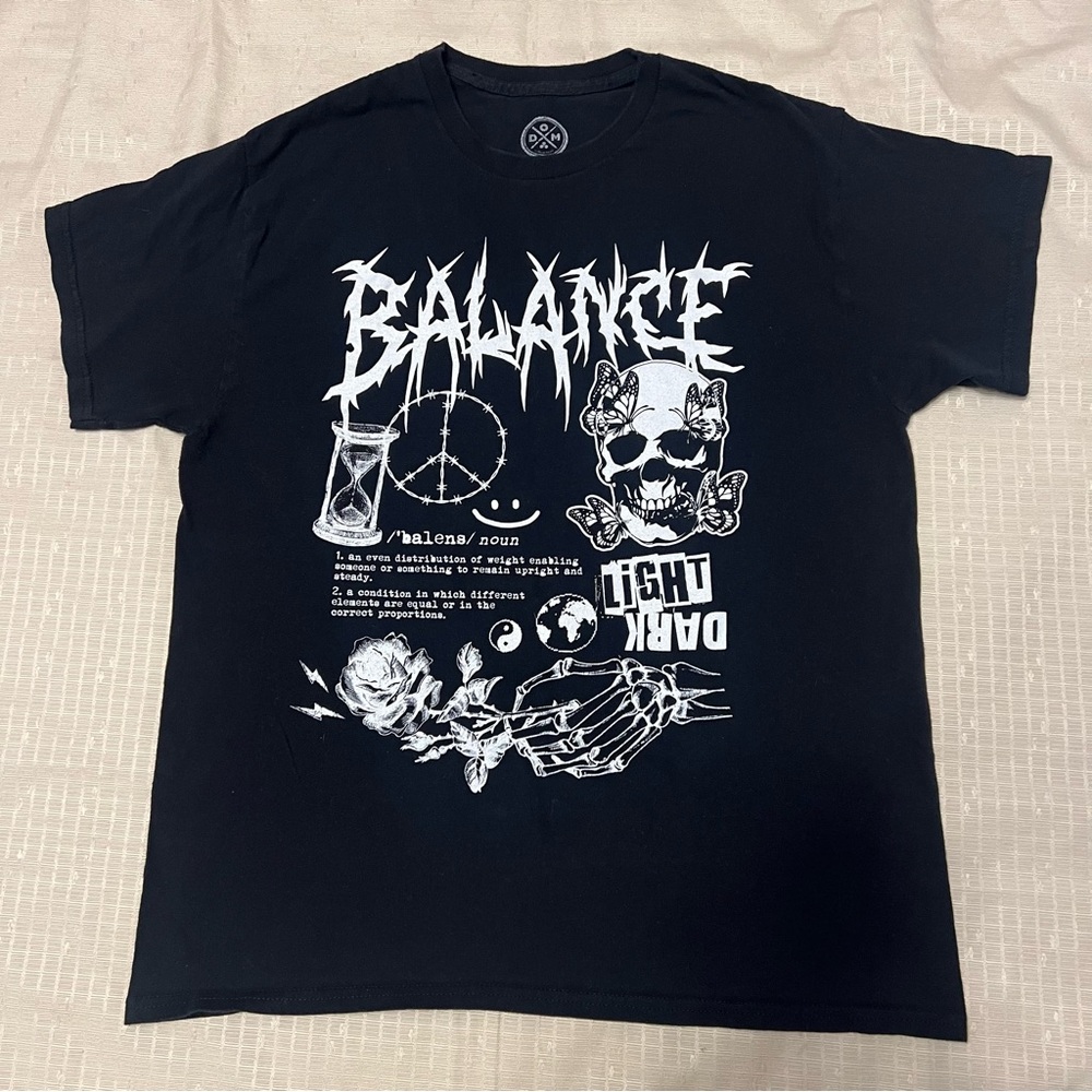 ODM Men Women’s Unisex Balance Skull Men's Large Black Short Sleeve T-Shirt.